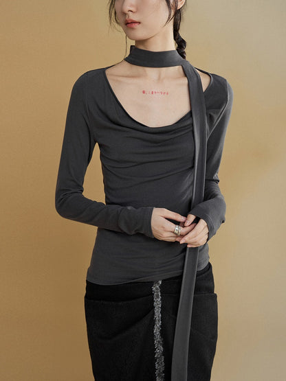 Scarf Swung Collar Bottoming T-shirt