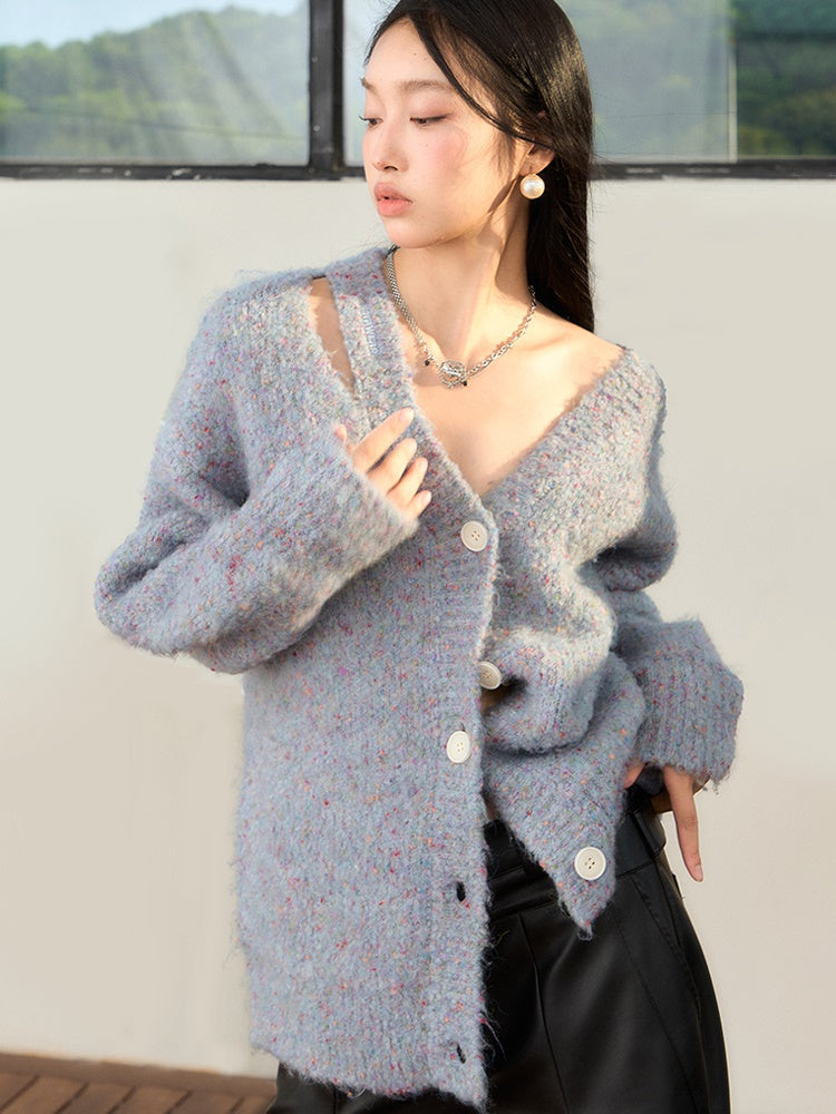 Cardigan en tricot en V découpé en V