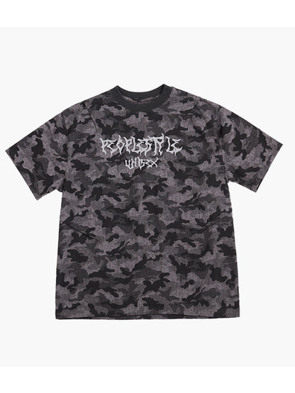 Camouflage Letter Print Washed T-shirt