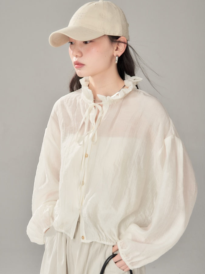 Fungus Gather Collar Tie See-through Shirt