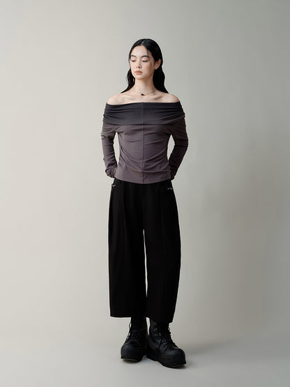 Metal Rose Pleated Nine-point Wide-leg Cocoon Pants