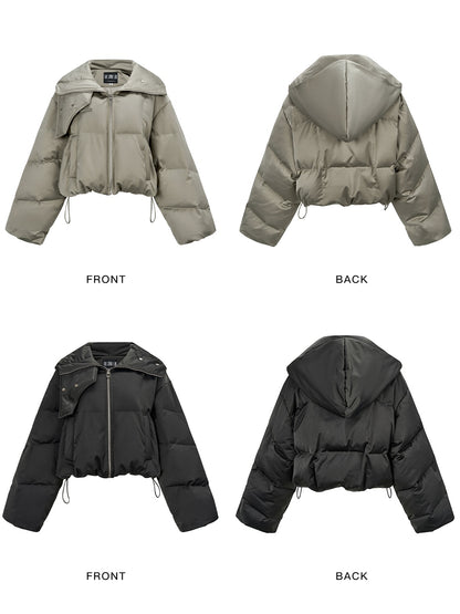 Loose Short Stand Collar Hooded Down Jacket