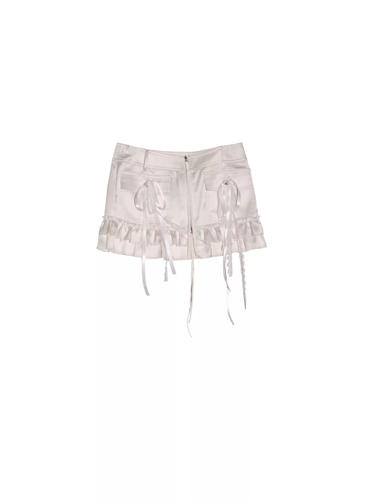 Zip Frill Tiered Glossy Mini-Skirt