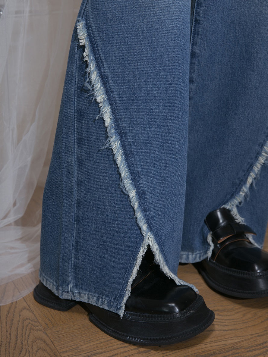 Raw Edge Slit Wide-leg Jeans