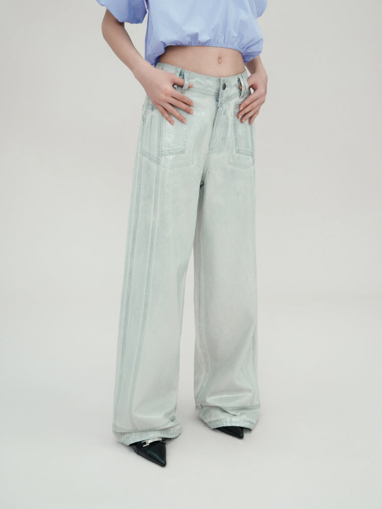 Silver Loose econstructed Wide-leg Jeans