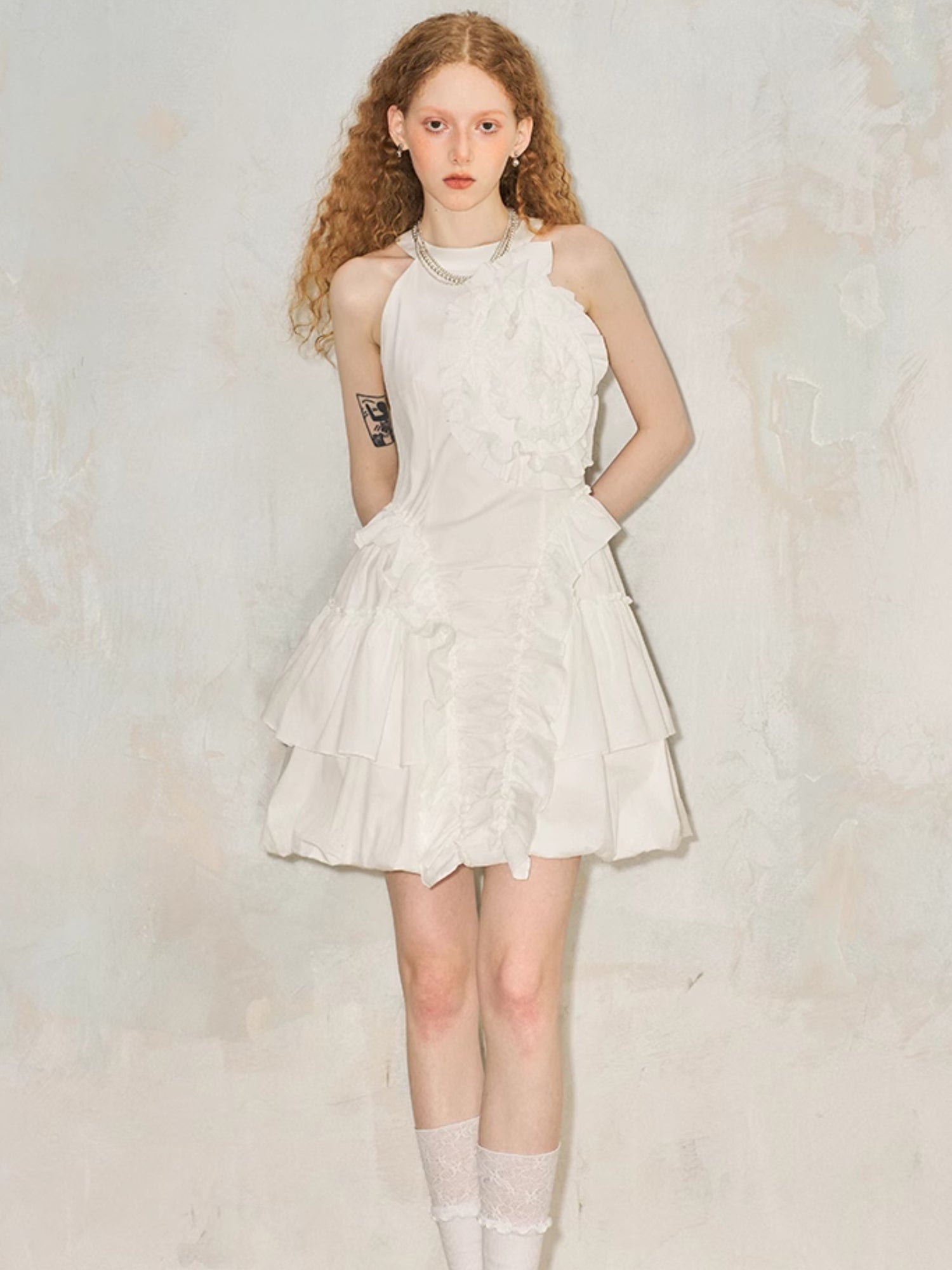 Irregular Pleated Three-dimensional Rose American Sleeve Dress