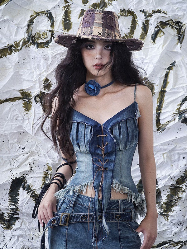 Camisole à lacets en denim de niche