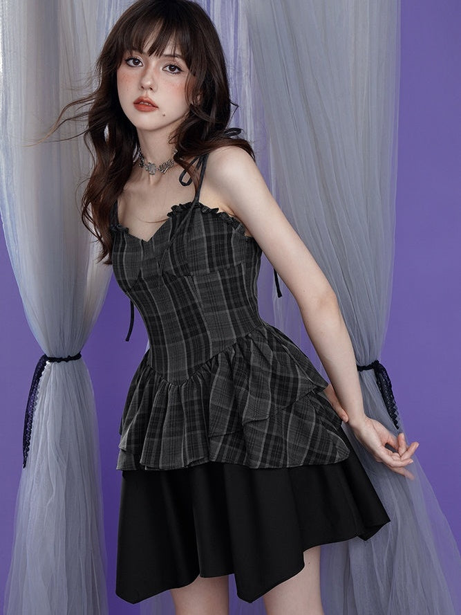 Grid Stitching Sling Dress