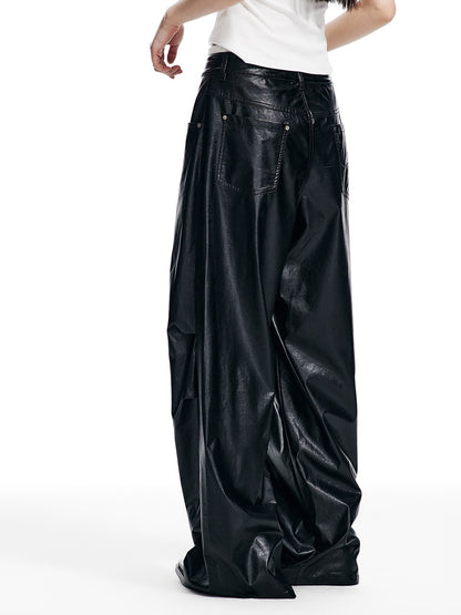 Oil Leather Street Wide-leg Trousers