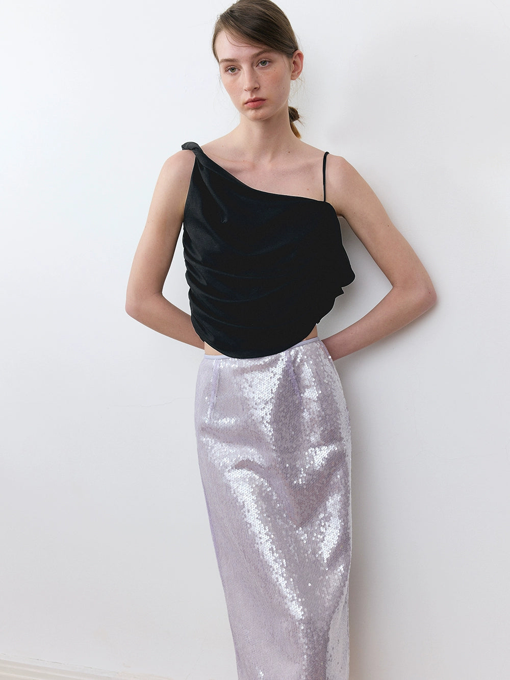 Three-dimensional Spangle Glossy Straight Skirt