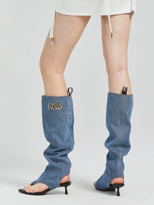 Denim Pin Heel Boot Sandal