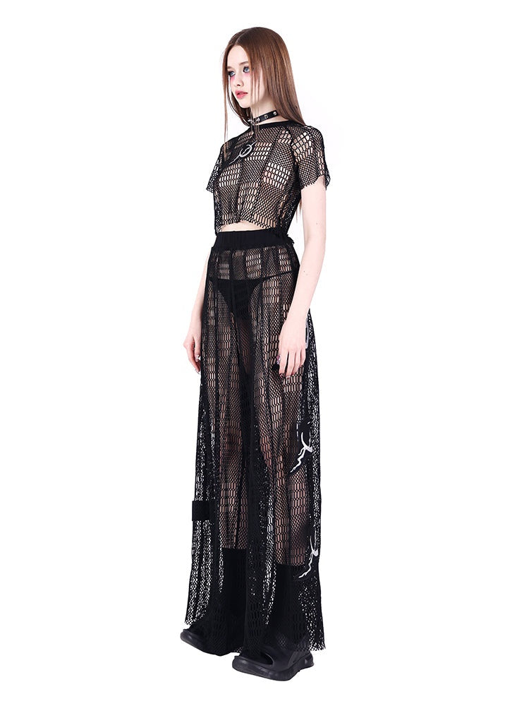 Ultra-loose Mopping Irregular Net Skirt Pants