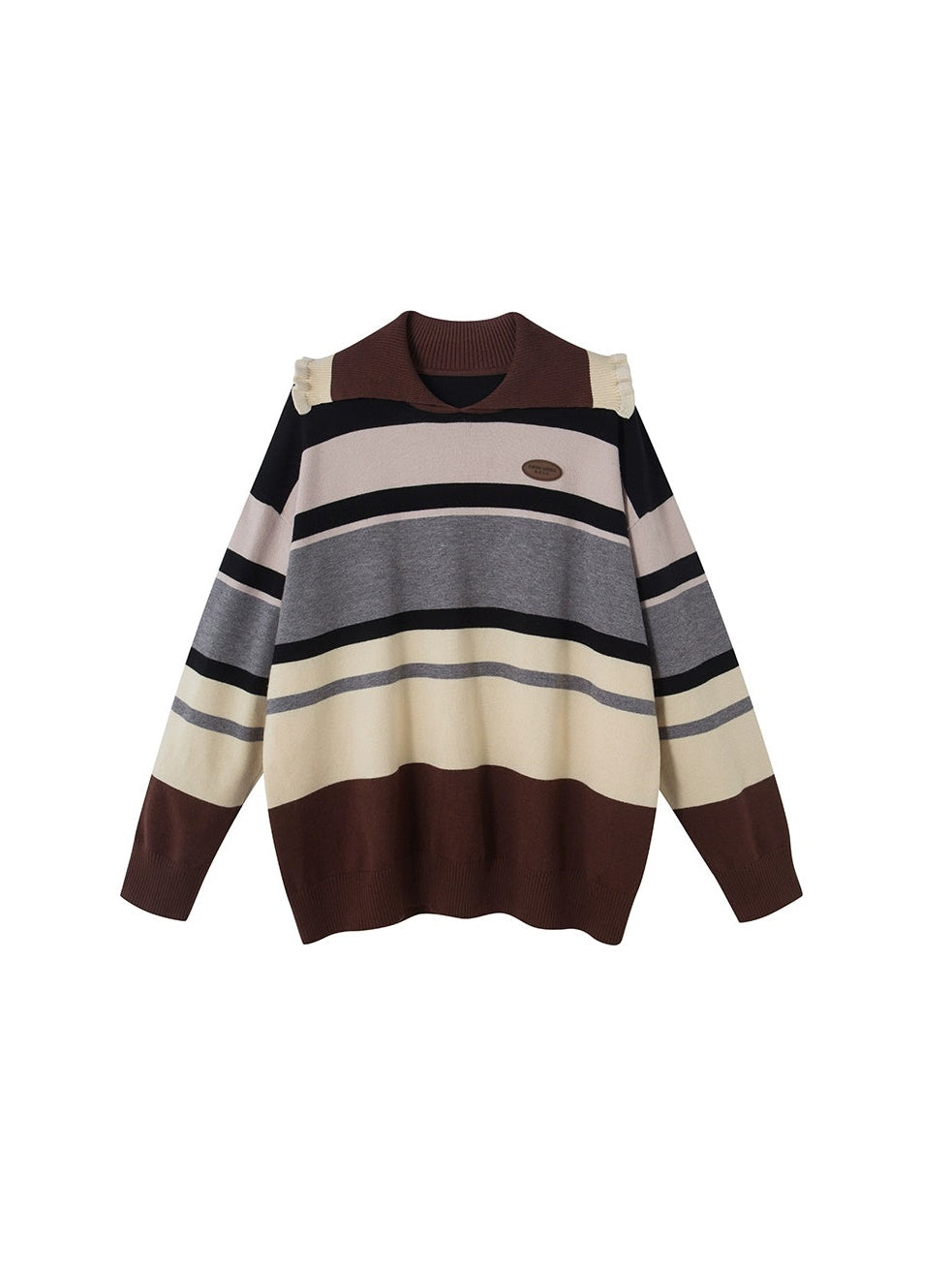 Frill Collar Contrast Border Loose Sweater