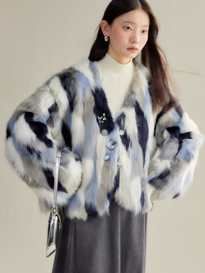 Contrast Color Eco-friendly Fur Short Furry Coat