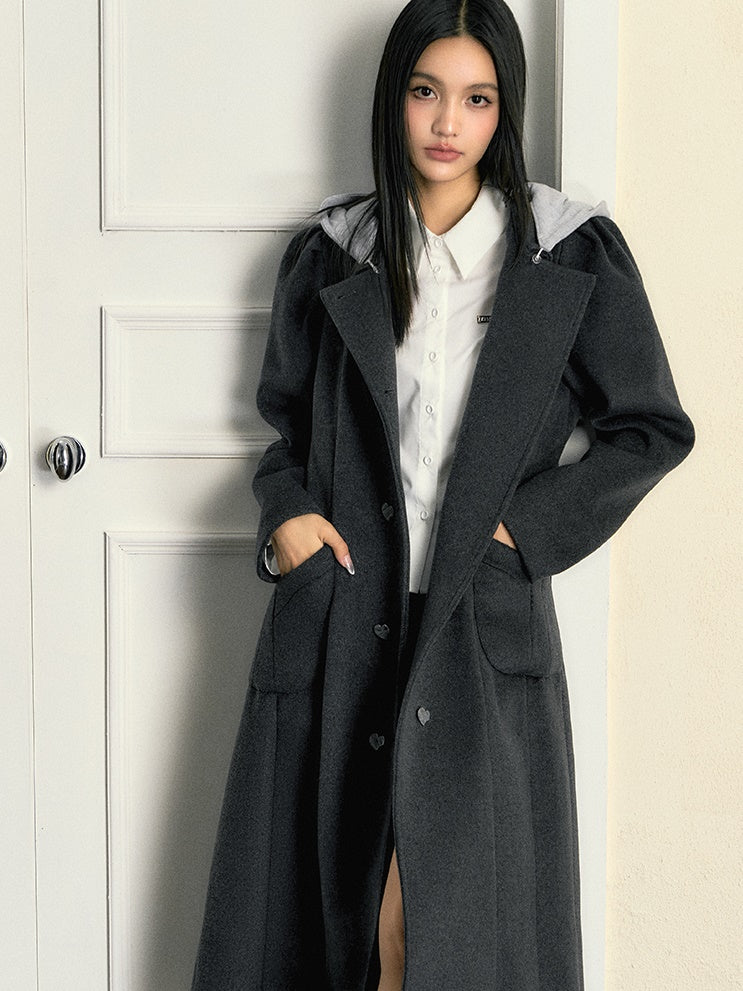 Manteau de laine de chapeau amovible