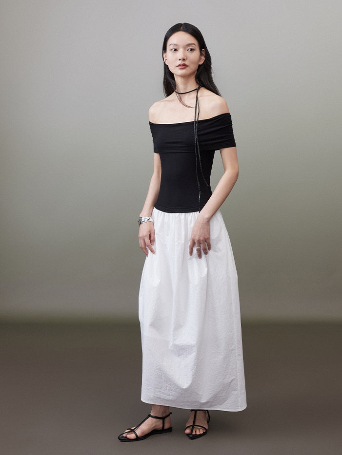 Monotone Stitching One-shoulder One-piece