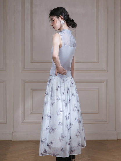 Butterfly Transparent New Chinese Style Pleated Skirt