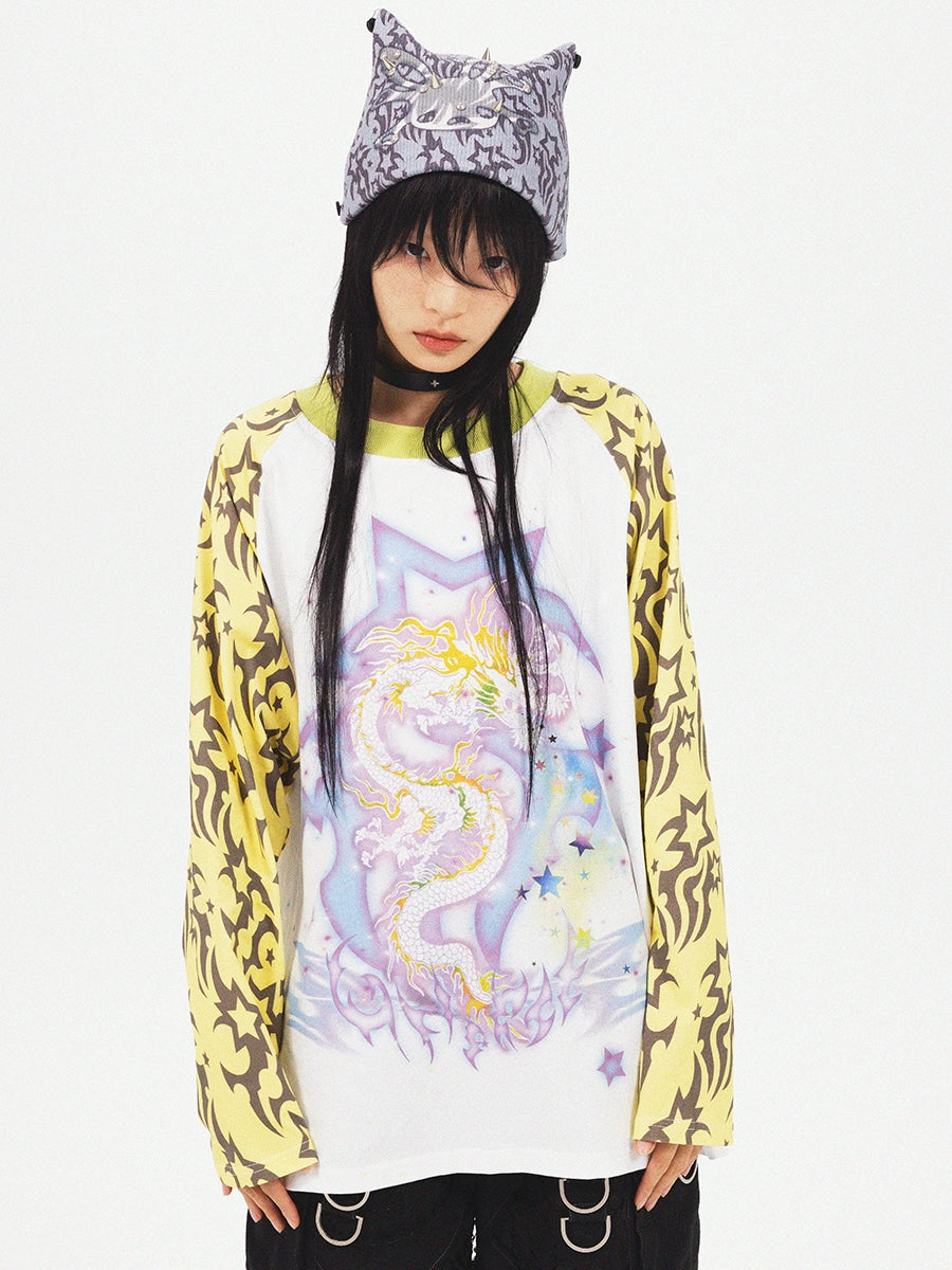 Dragon Print Raglan Sleeve T-shirt