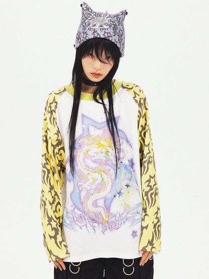 Dragon Print Raglan Sleeve T-shirt