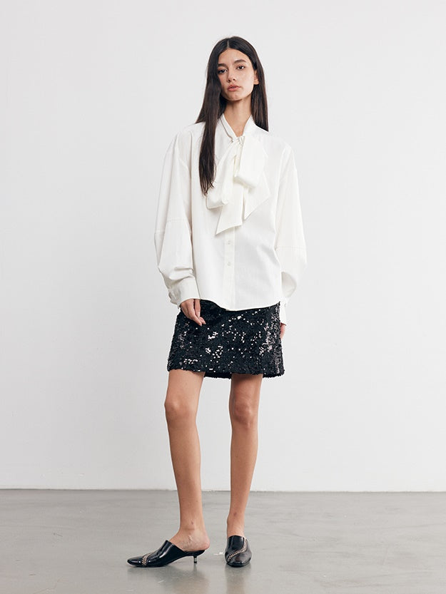 Irregular Sequin Woven Tweed Short Skirt