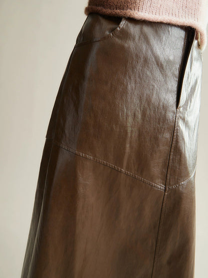 High Waist Straight PU Leather Skirt