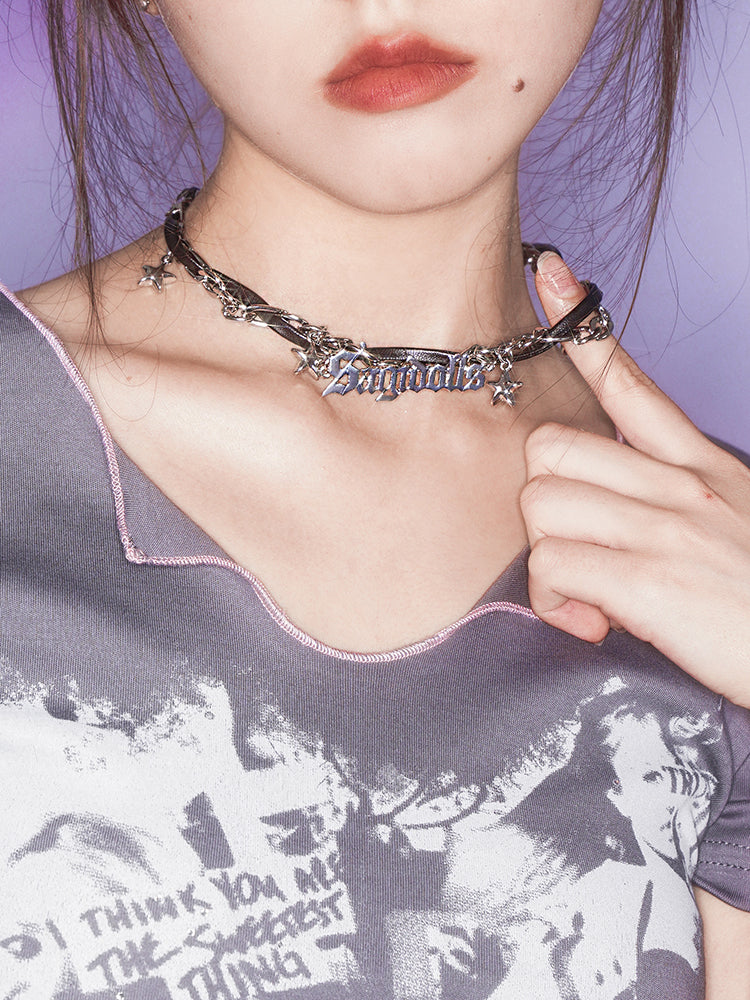 Leather Star Texture Chocker