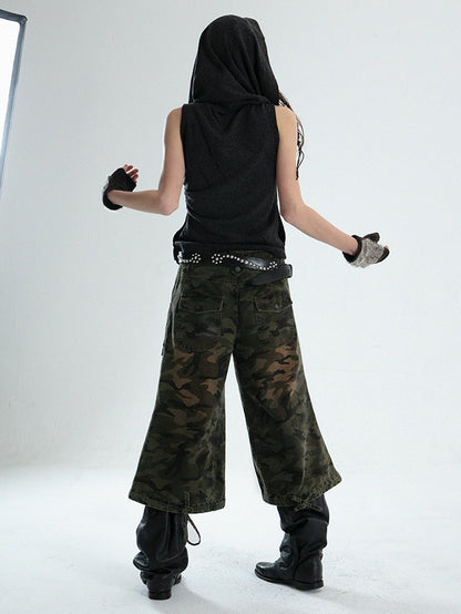 Low-Rise Loose Work Camouflage Cropped Flared Pants