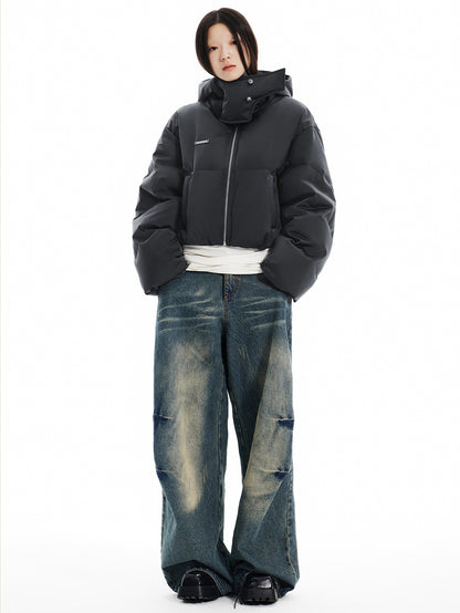 Loose Short Stand Collar Hooded Down Jacket