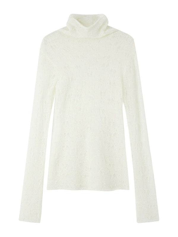 High Collar Lace Jacquard Stitch Sweater