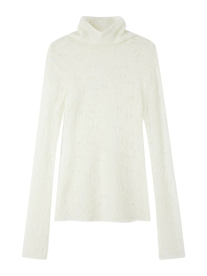 High Collar Lace Jacquard Stitch Sweater