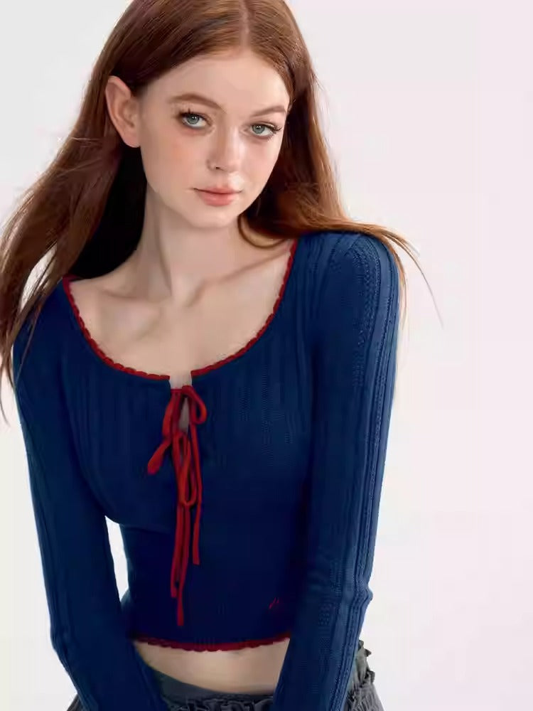 Bi-Color Lace-Up Stretch Casual Knit