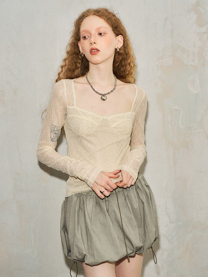 Square Neck Lace Bottoming Shirt