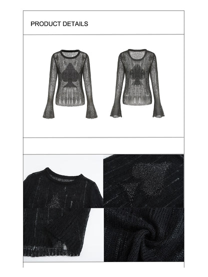 Spade Pattern Embroidered Mohair Sweater