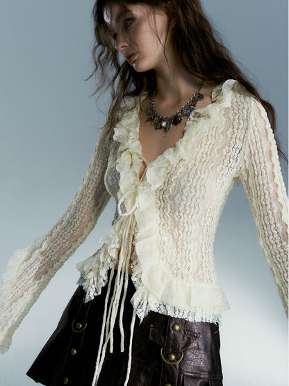 Lace Frill Shirt Cardigan