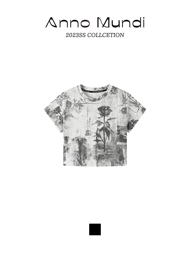 Silhouette Flower Retro Cropped T-Shirt