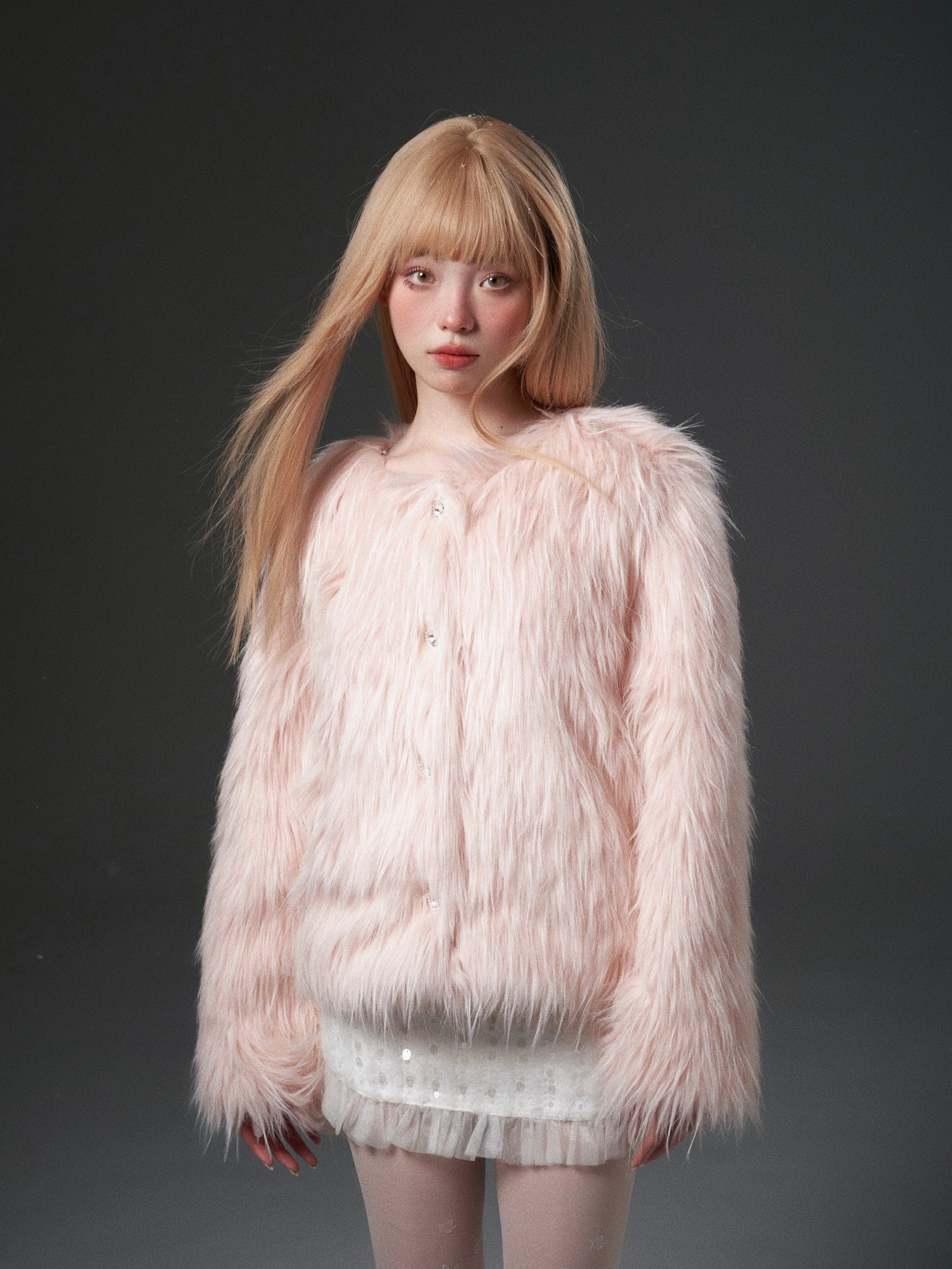 Gradient Detachable Design Long Hair Fur Jacket