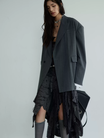 Oversize Big-Silhouette Drop-Shoulder Stripe Jacket