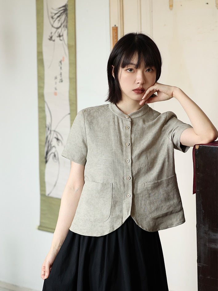 Stand Collar Short-sleeved Shirt Jacket