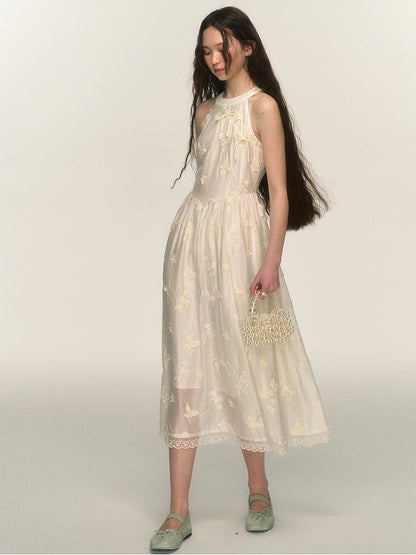 Butterfly Embroidery American Sleeve Long Dress