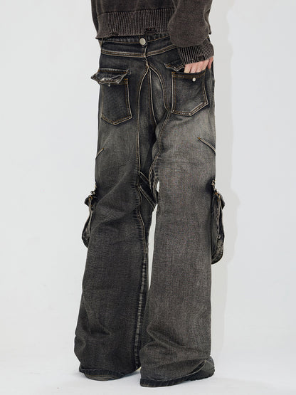 Zipper And Detachable Pockets Wash Cargo Jeans