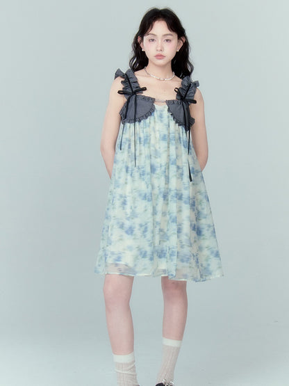 Frill Strap Chiffon Suspender Puffy Dress