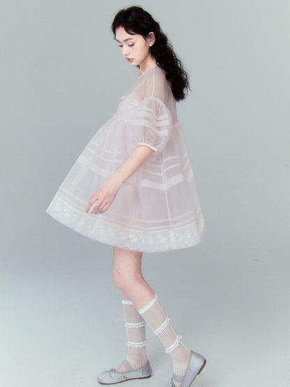 A-line Mesh Sheer Lace Hem Dress