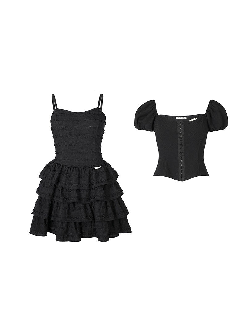 Knitted Sling Cake One-piece &amp; Corset Top Set-up