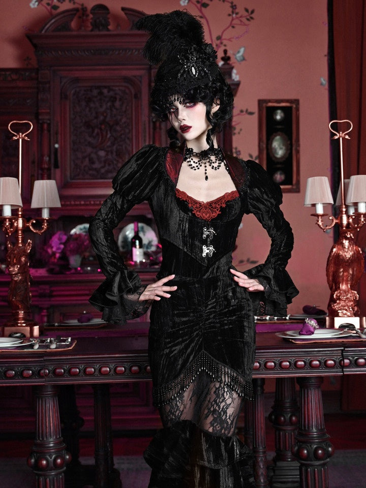 Gothic Velvet Cobweb Court Cardigan Top