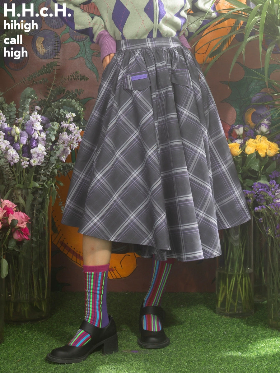 Plaid Irregular Hem A-line Mid-length Skirt