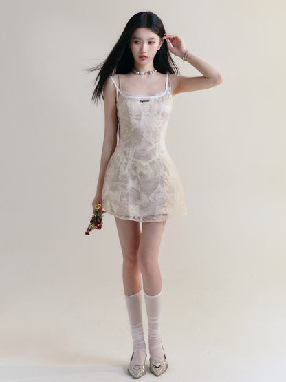 Butterfly Mark Lace Sheer Suspender Dress