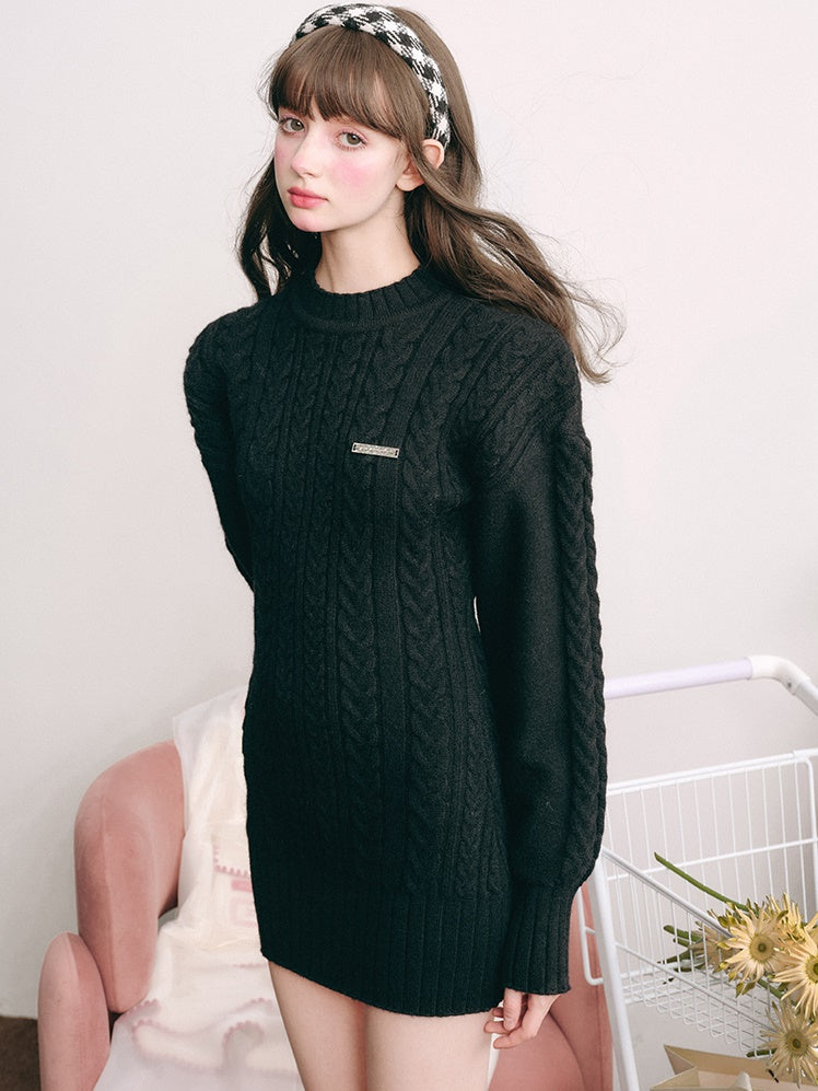 Slim Waist Long Sleeve Knitted One-piece