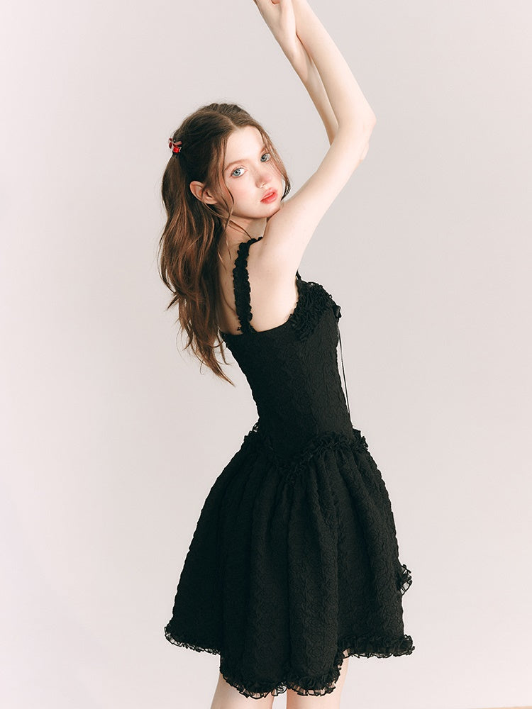 Wildrose Three-dimensional Flower Little Black Dress