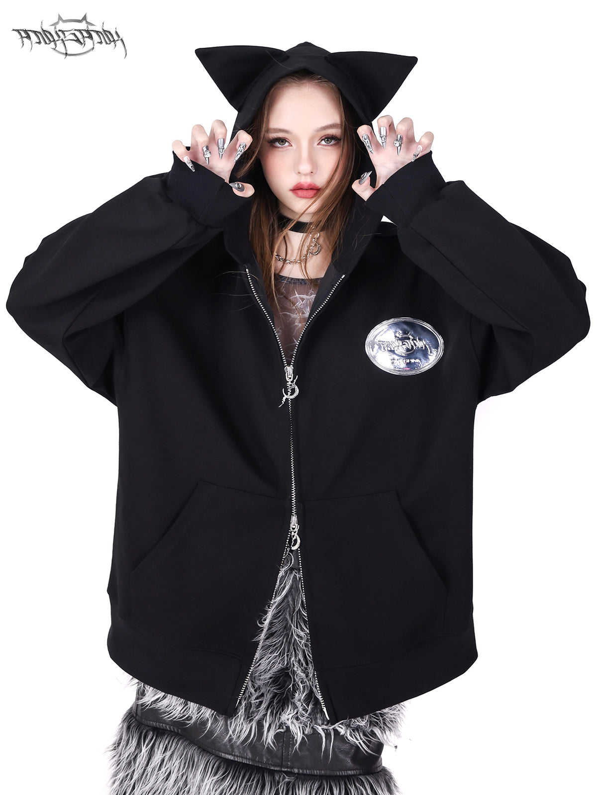 Cat Ear Hooded Double Slider Parka