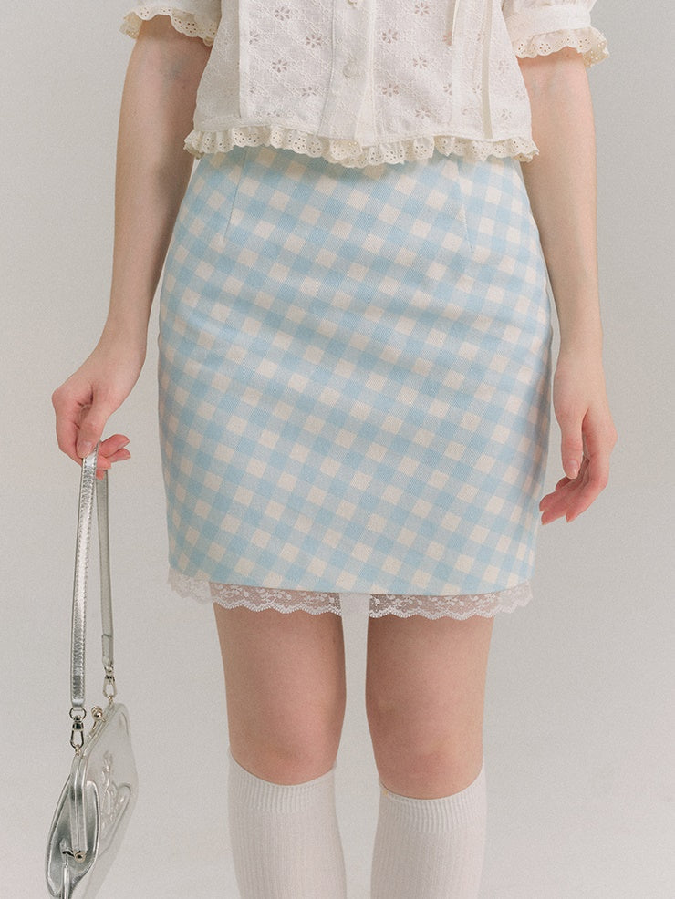 Plaid Lace Hip-hugging Skirt